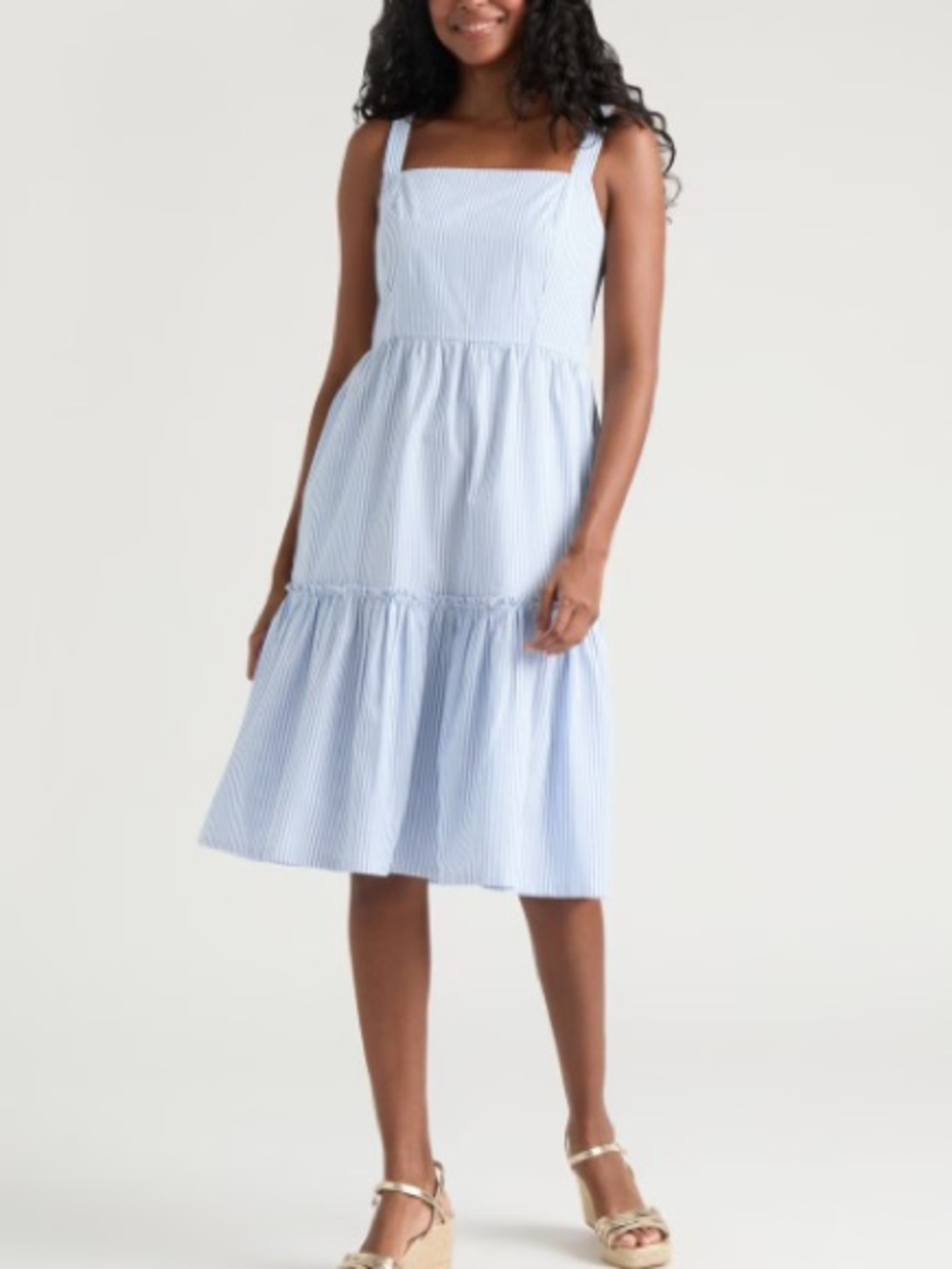 NWT Size XS Mexx Striped Square-Neck Tiered Sundress in Light Blue